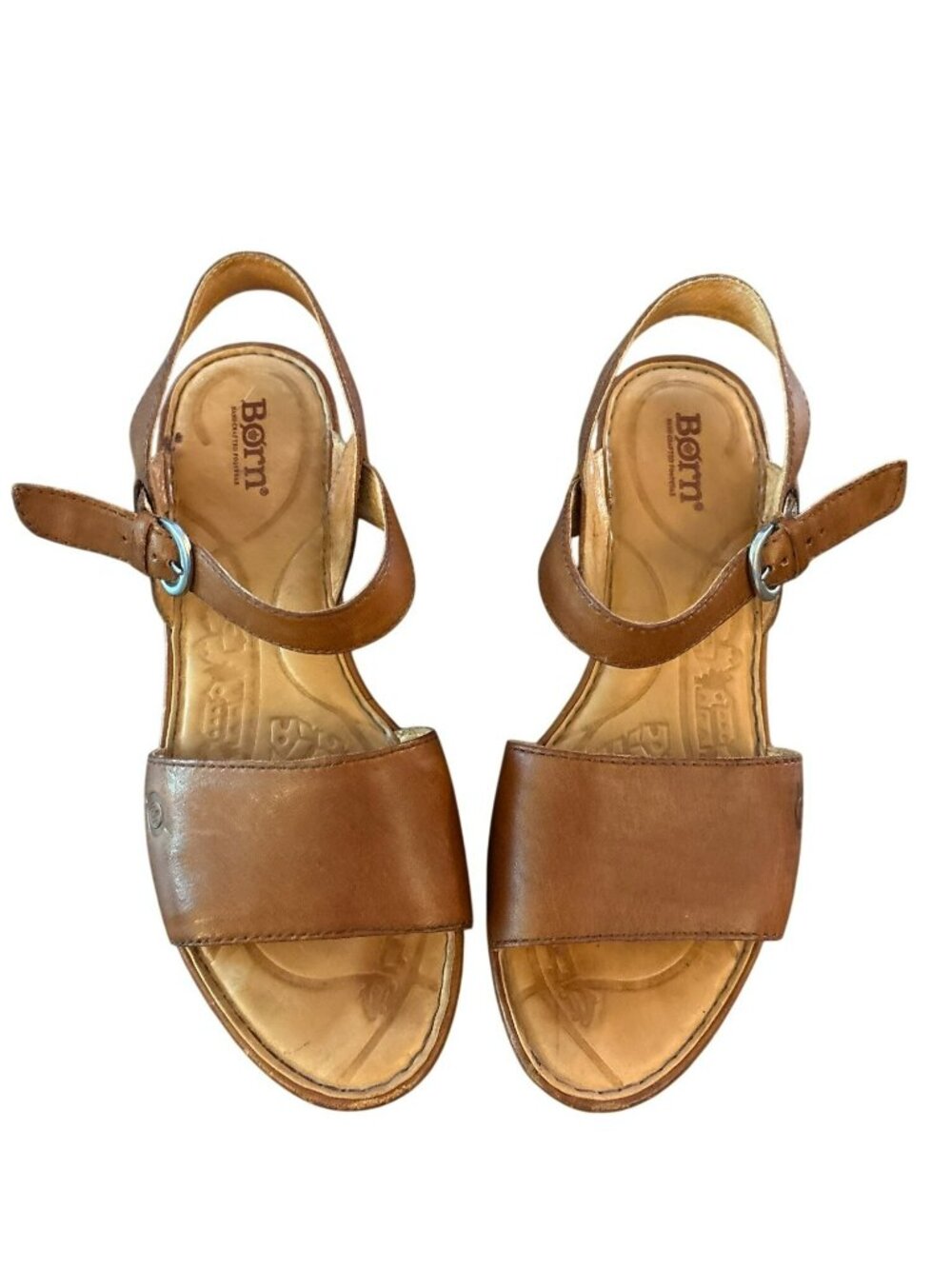 Born Brown Leather Wedge Sandals With Adjustable Strap & Open Toe Design Size 9